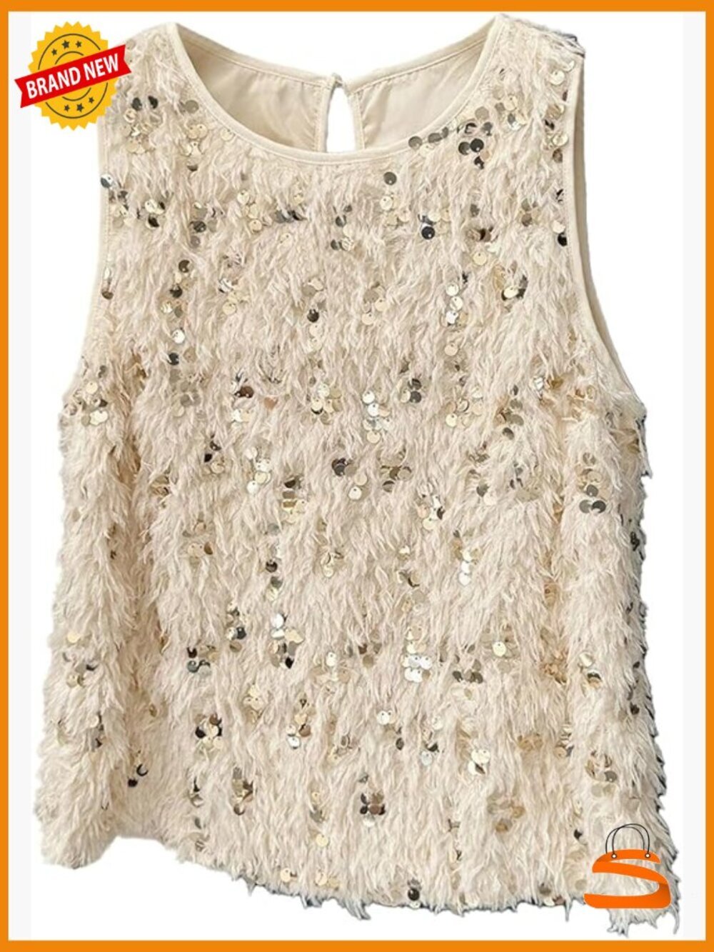 Women's Y2K Fuzzy Sequin Top Sleeveless Button Back Blouse Night Out Tops